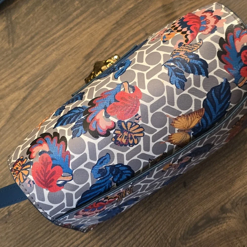 Anne Klein‎ Diana Double Flap Crossbody Strap Lion Floral Print Shoulder Purse